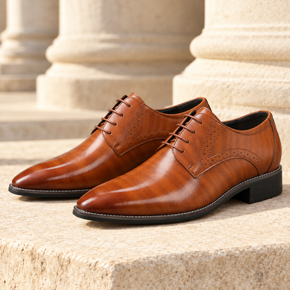 Charles Polished Brogue Dress Shoes - Yellow, full pair